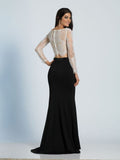 Prom lace satin mermaid trumpet long dress