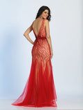 Prom lace satin mermaid trumpet long dress