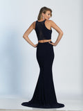 Prom lace satin mermaid trumpet long dress
