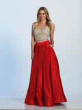Prom lace satin mermaid trumpet long dress red 2 pcs