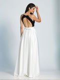 Prom lace satin ball gown long dress
