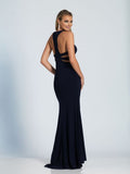 Prom lace satin mermaid trumpet long dress