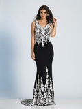Prom lace satin mermaid trumpet long dress