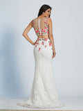 Prom lace satin mermaid trumpet long dress