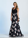 Prom lace satin mermaid trumpet long dress
