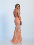 Prom lace satin mermaid trumpet long dress