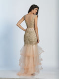 Prom lace satin mermaid trumpet long dress