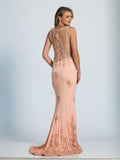 Prom lace satin mermaid trumpet long dress