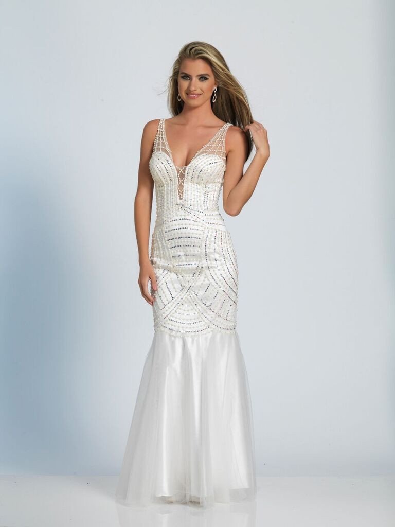Evening prom dress white jersey