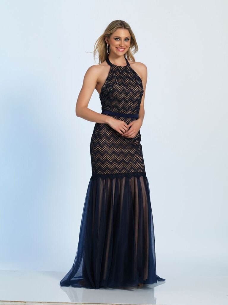 Prom lace satin mermaid trumpet long dress