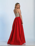 Prom lace satin mermaid trumpet long dress red 2 pcs