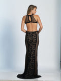 Prom lace satin mermaid trumpet long dress
