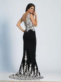 Prom lace satin mermaid trumpet long dress