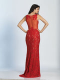 Prom lace satin mermaid trumpet long dress